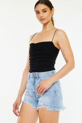 Kancan Raw Hem Distressed High Waist Denim Shorts Light OutfitFlow